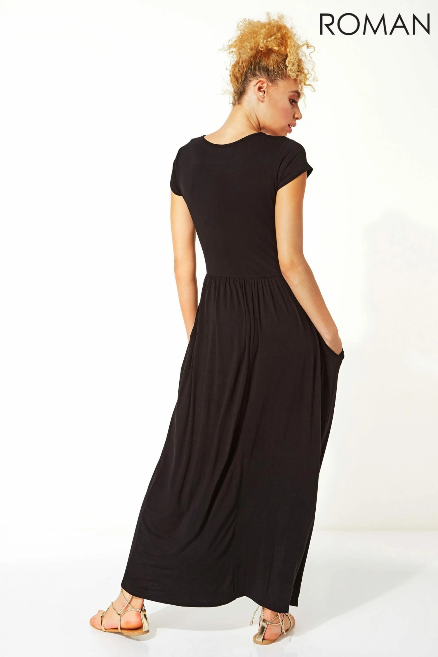 Roman Black Gathered Skirt Maxi Dress 4 Roman Black Gathered Skirt Maxi Dress - Image 2