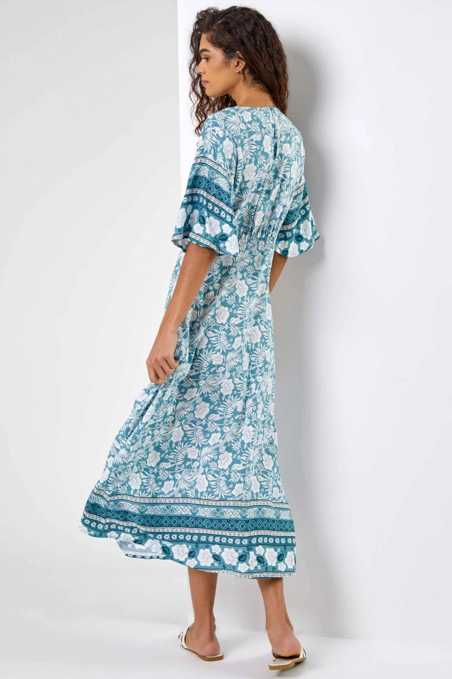 Roman Blue Floral Border Print Midi Dress 4 Roman Blue Floral Border Print Midi Dress - Image 2