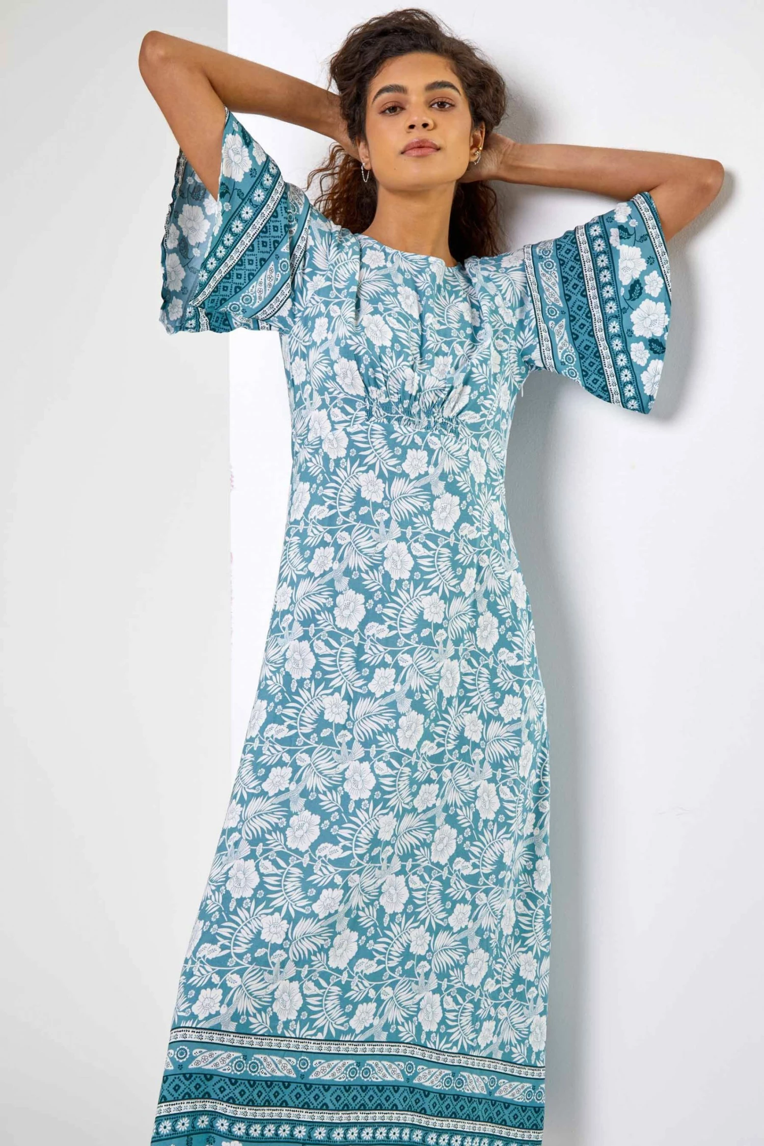 Roman Blue Floral Border Print Midi Dress 5 Roman Blue Floral Border Print Midi Dress - Image 3