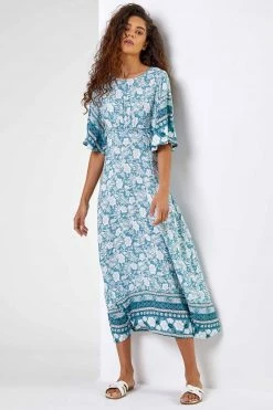 Roman Blue Floral Border Print Midi Dress 11 Roman Blue Floral Border Print Midi Dress -Roman Sales Shop unnamed file 5057