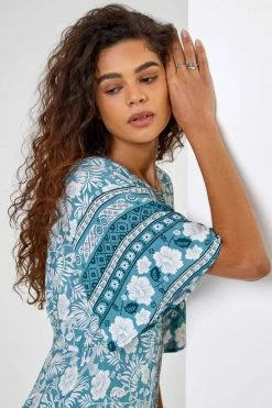 Roman Blue Floral Border Print Midi Dress 12 Roman Blue Floral Border Print Midi Dress -Roman Sales Shop unnamed file 5058