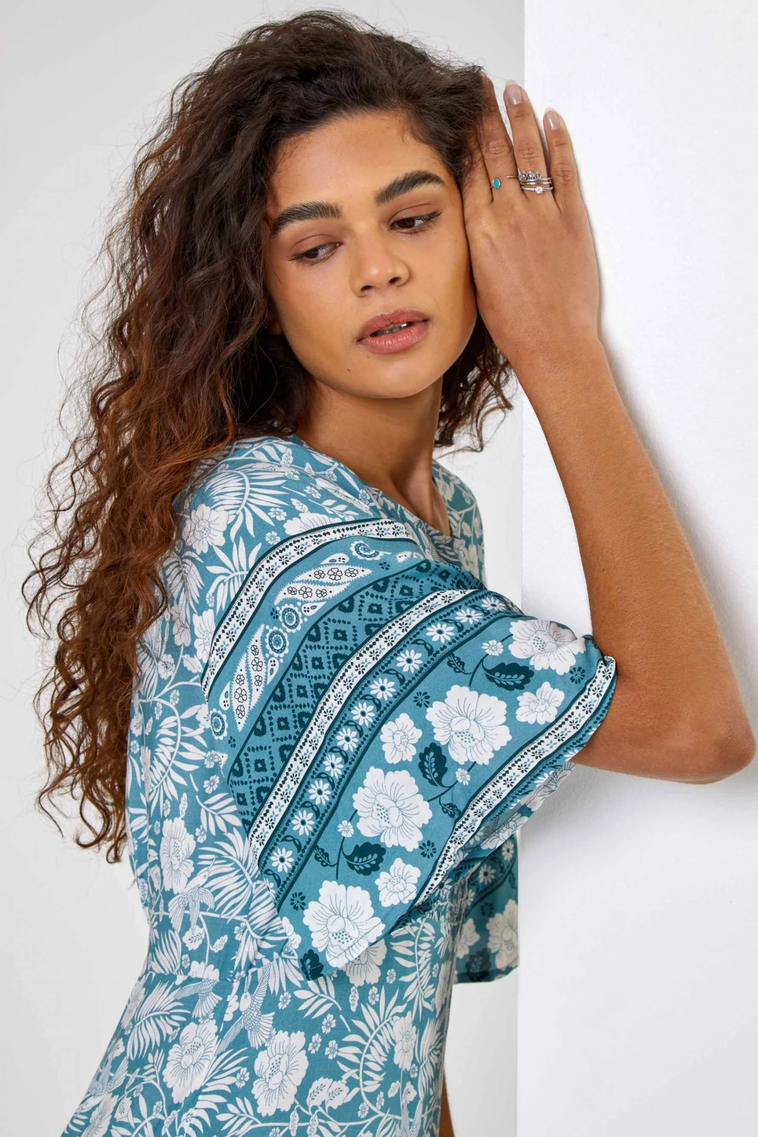 Roman Blue Floral Border Print Midi Dress 7 Roman Blue Floral Border Print Midi Dress - Image 5