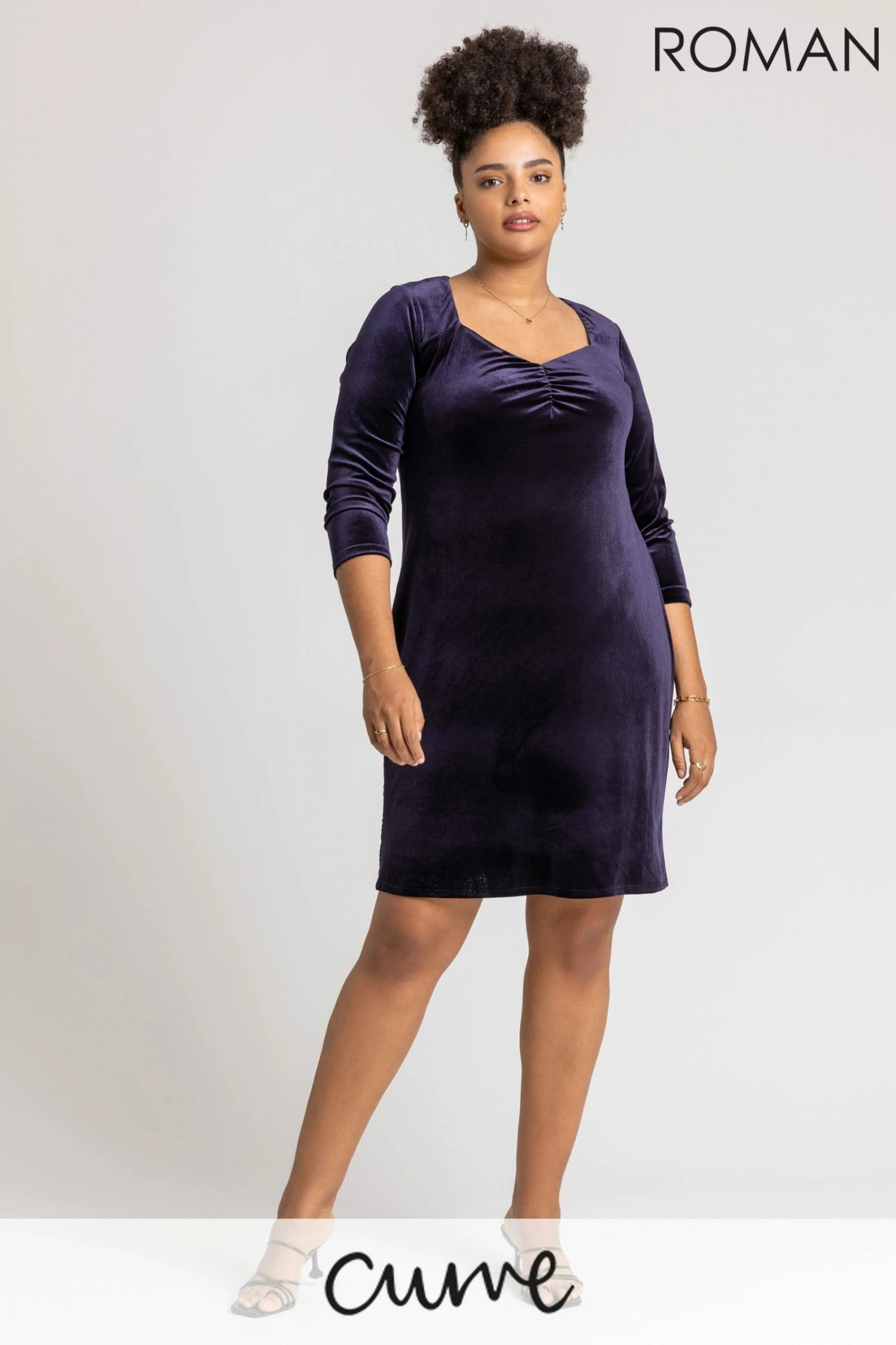 Roman Blue Curve Sweetheart Neck Velvet Dress 3 Roman Blue Curve Sweetheart Neck Velvet Dress