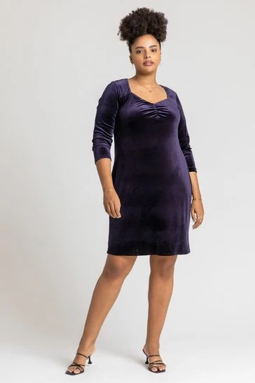 Roman Blue Curve Sweetheart Neck Velvet Dress 7 Roman Blue Curve Sweetheart Neck Velvet Dress - Image 5