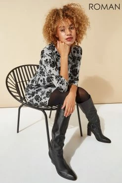 Roman Grey Originals Floral Flock Detail Shift Dress 8 Roman Grey Originals Floral Flock Detail Shift Dress -Roman Sales Shop unnamed file 5074