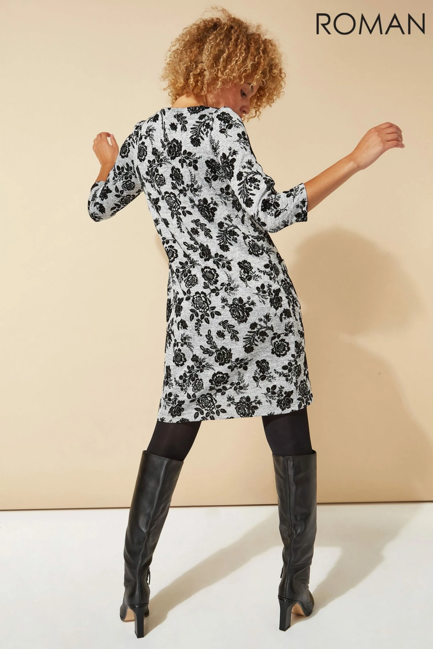 Roman Grey Originals Floral Flock Detail Shift Dress 5 Roman Grey Originals Floral Flock Detail Shift Dress - Image 3