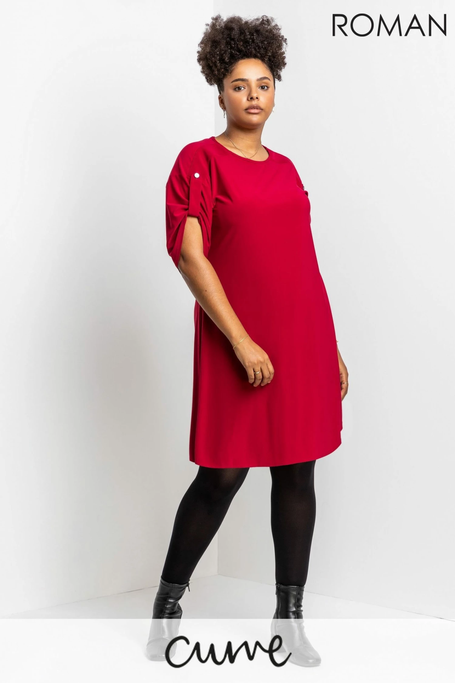 Roman Red Curve Drop Shoulder Belted Dress 3 Roman Red Curve Drop Shoulder Belted Dress