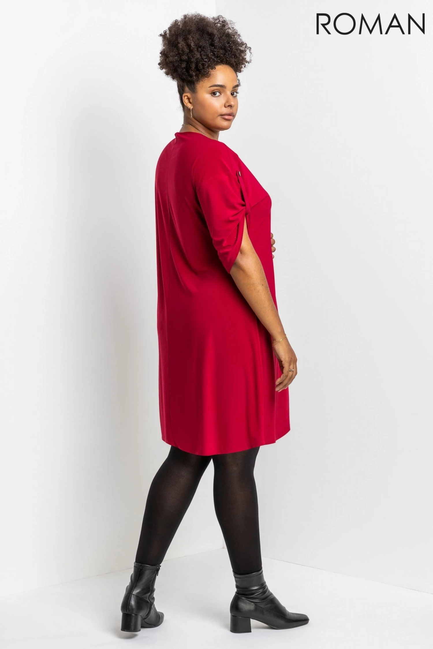 Roman Red Curve Drop Shoulder Belted Dress 4 Roman Red Curve Drop Shoulder Belted Dress - Image 2