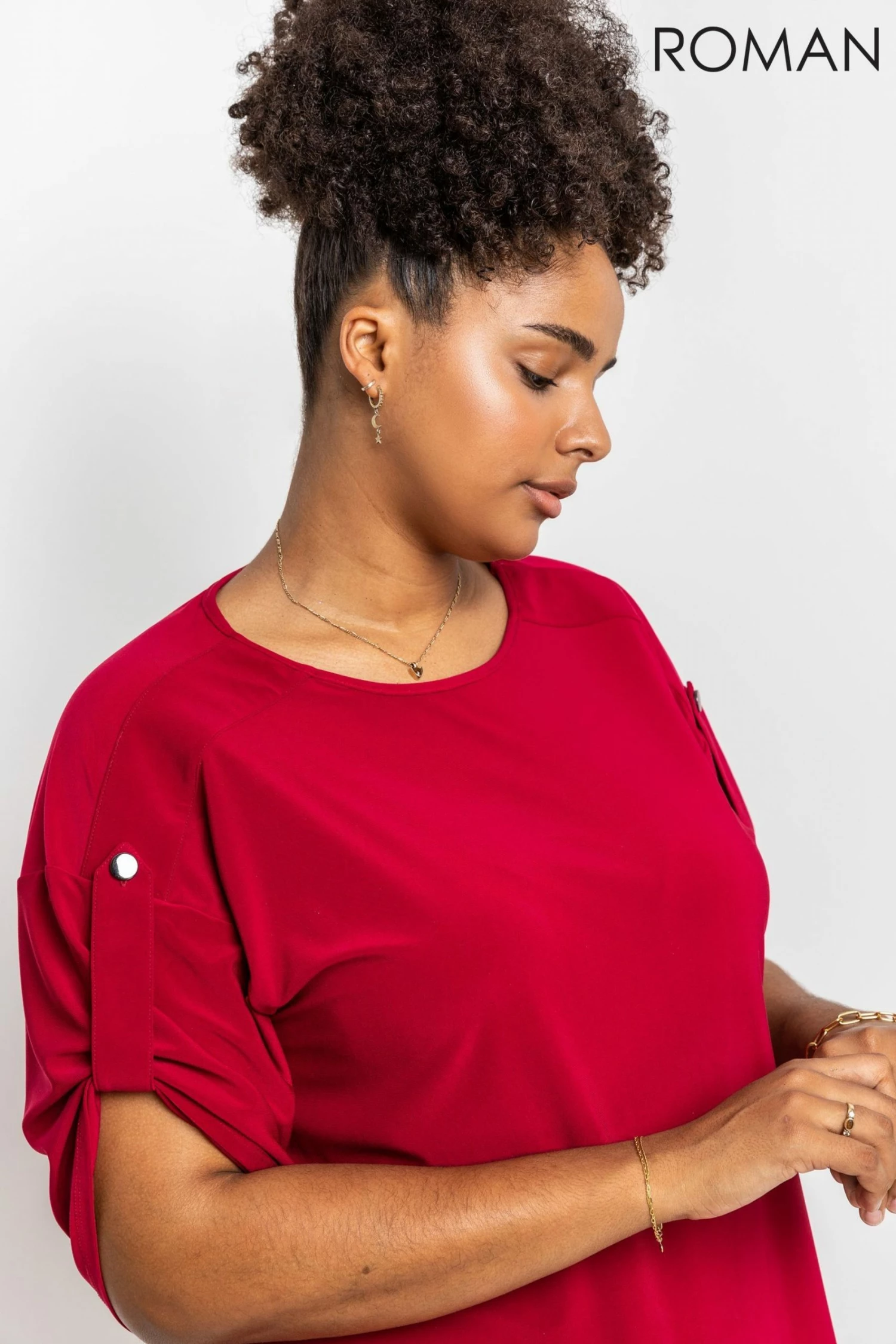 Roman Red Curve Drop Shoulder Belted Dress 6 Roman Red Curve Drop Shoulder Belted Dress - Image 4