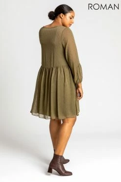 Roman Green Curve Chiffon Spot Smock Dress -Roman Sales Shop unnamed file 5084