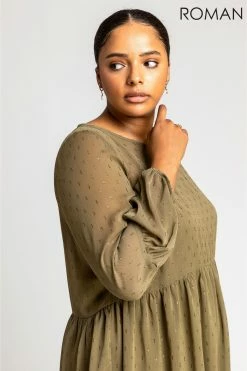 Roman Green Curve Chiffon Spot Smock Dress -Roman Sales Shop unnamed file 5085