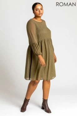 Roman Green Curve Chiffon Spot Smock Dress -Roman Sales Shop unnamed file 5086