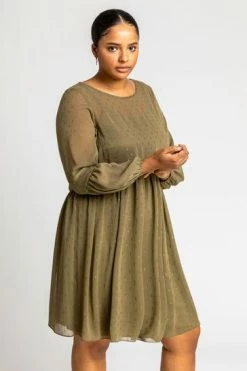 Roman Green Curve Chiffon Spot Smock Dress -Roman Sales Shop unnamed file 5087