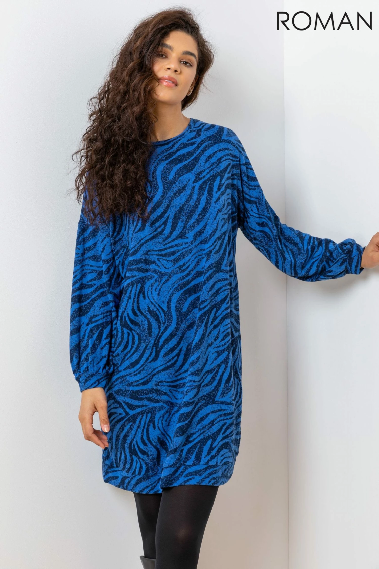 Roman Blue Animal Print Jacquard Sweater Dress 3 Roman Blue Animal Print Jacquard Sweater Dress