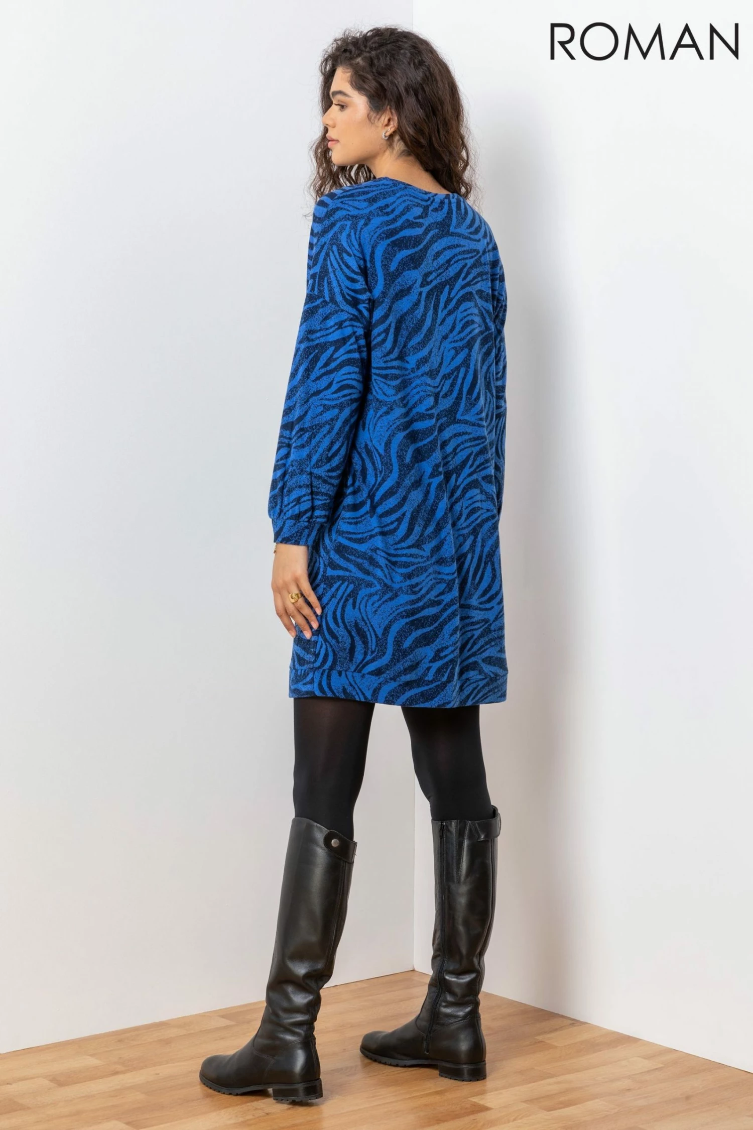 Roman Blue Animal Print Jacquard Sweater Dress 4 Roman Blue Animal Print Jacquard Sweater Dress - Image 2