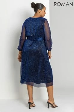 Roman Blue Curve Plisse Wrap Dress -Roman Sales Shop unnamed file 509