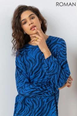 Roman Blue Animal Print Jacquard Sweater Dress 9 Roman Blue Animal Print Jacquard Sweater Dress -Roman Sales Shop unnamed file 5090