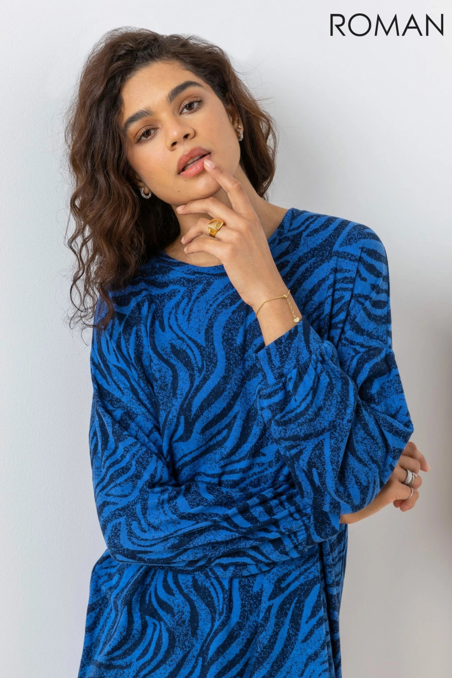 Roman Blue Animal Print Jacquard Sweater Dress 5 Roman Blue Animal Print Jacquard Sweater Dress - Image 3