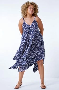 Roman Blue Curve Ditsy Floral Hanky Hem Dress 10 Roman Blue Curve Ditsy Floral Hanky Hem Dress -Roman Sales Shop unnamed file 5096