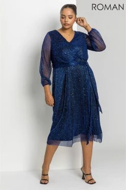 Roman Blue Curve Plisse Wrap Dress -Roman Sales Shop unnamed file 510