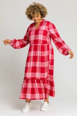 Roman Pink Curve Check Print Tiered Dress 9 Roman Pink Curve Check Print Tiered Dress -Roman Sales Shop unnamed file 5100