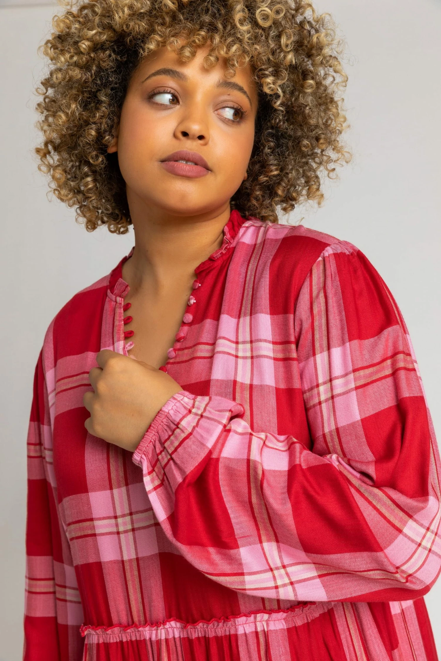 Roman Pink Curve Check Print Tiered Dress 6 Roman Pink Curve Check Print Tiered Dress - Image 4