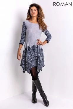 Roman Grey Geo Border Print Hanky Hem Dress 9 Roman Grey Geo Border Print Hanky Hem Dress -Roman Sales Shop unnamed file 5105