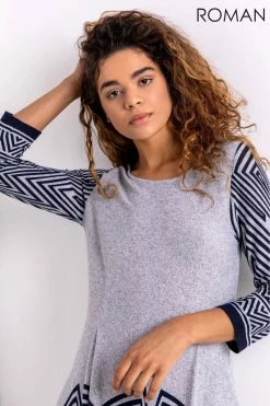 Roman Grey Geo Border Print Hanky Hem Dress 10 Roman Grey Geo Border Print Hanky Hem Dress -Roman Sales Shop unnamed file 5106