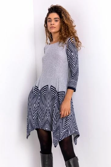 Roman Grey Geo Border Print Hanky Hem Dress 7 Roman Grey Geo Border Print Hanky Hem Dress - Image 5