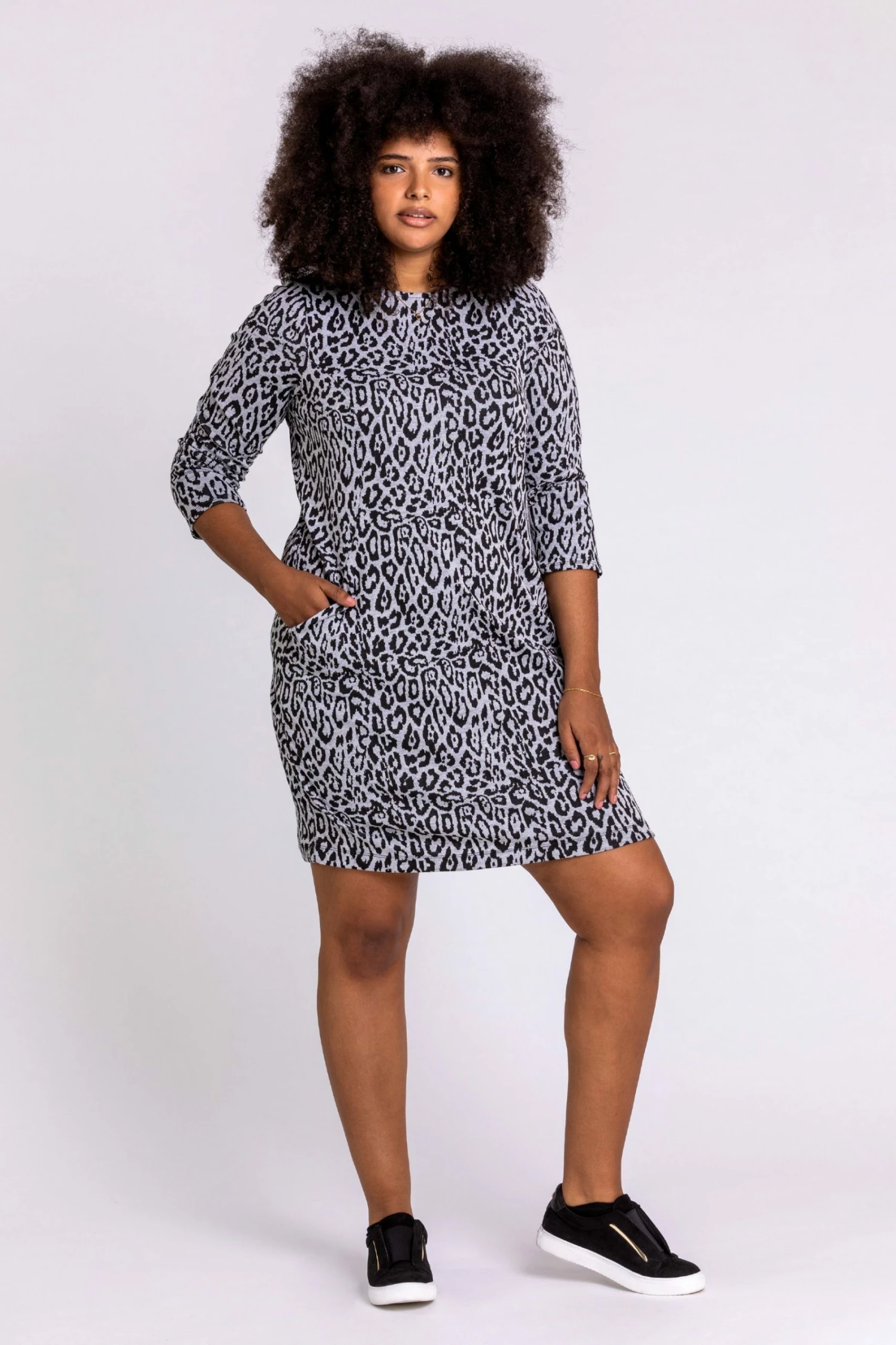 Roman Grey Curve Animal Print Shift Dress 4 Roman Grey Curve Animal Print Shift Dress - Image 2