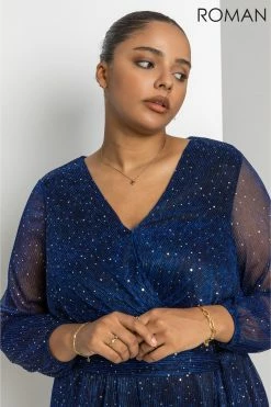 Roman Blue Curve Plisse Wrap Dress -Roman Sales Shop unnamed file 511