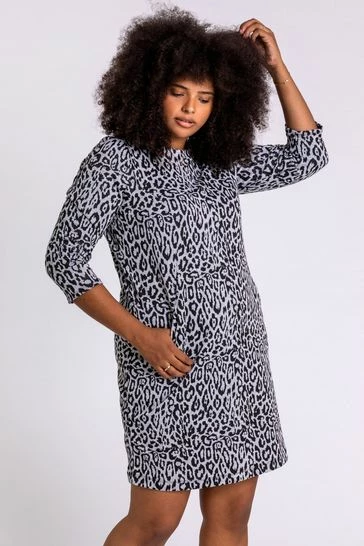 Roman Grey Curve Animal Print Shift Dress 7 Roman Grey Curve Animal Print Shift Dress - Image 5