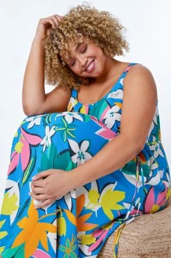 Roman Blue Multi Curve Leaf Print Belted Dress 11 Roman Blue Multi Curve Leaf Print Belted Dress -Roman Sales Shop unnamed file 5116