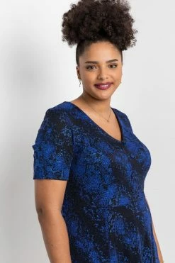 Roman Blue Curve Glitter Snake Fit & Flare Dress -Roman Sales Shop unnamed file 5134