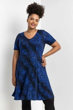 Roman Blue Curve Glitter Snake Fit & Flare Dress -Roman Sales Shop unnamed file 5135