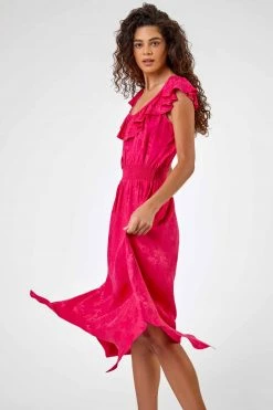 Roman Pink Shirred Waist Ruffle Midi Dress 10 Roman Pink Shirred Waist Ruffle Midi Dress -Roman Sales Shop unnamed file 5138
