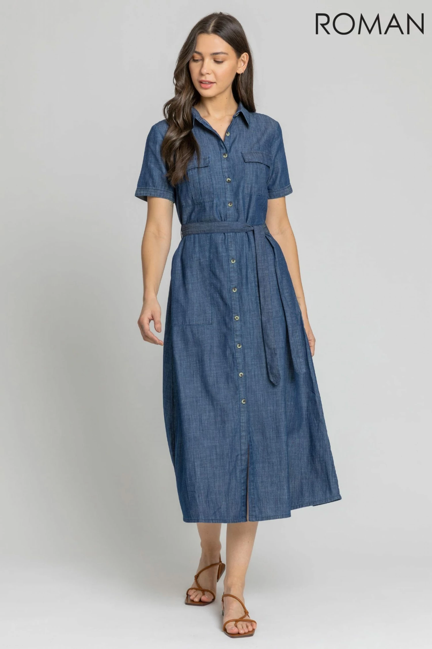 Roman Blue Denim Pocket Detail Shirt Dress 3 Roman Blue Denim Pocket Detail Shirt Dress