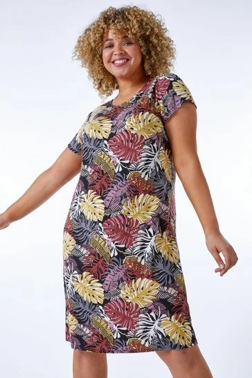 Roman Green Multi Curve Stretch Leaf Print Shift Dress 9 Roman Green Multi Curve Stretch Leaf Print Shift Dress - Image 7