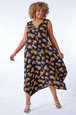 Roman Black Multi Curve Floral Print Hanky Hem Dress 13 Roman Black Multi Curve Floral Print Hanky Hem Dress -Roman Sales Shop unnamed file 5159