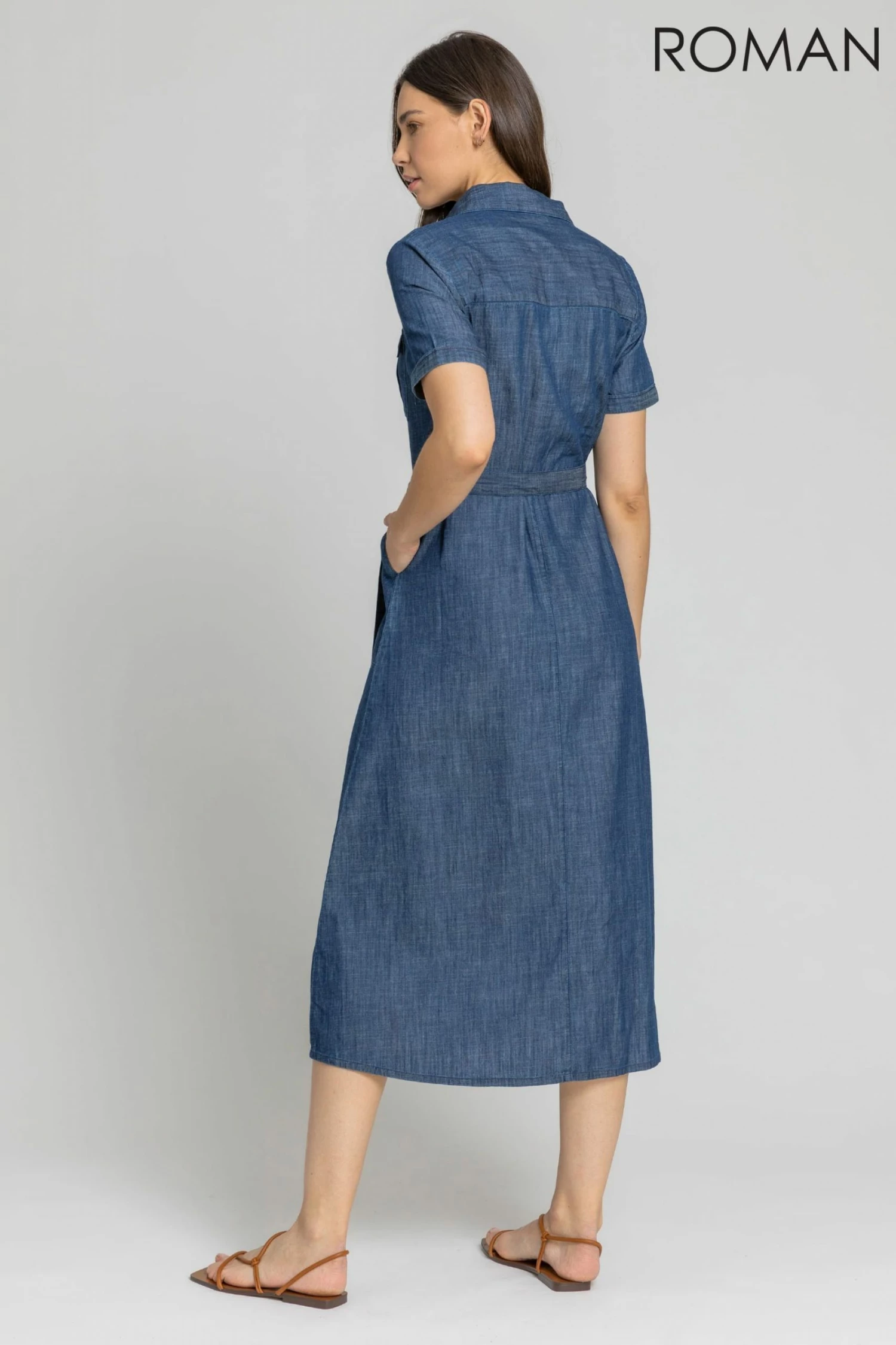 Roman Blue Denim Pocket Detail Shirt Dress 5 Roman Blue Denim Pocket Detail Shirt Dress - Image 3