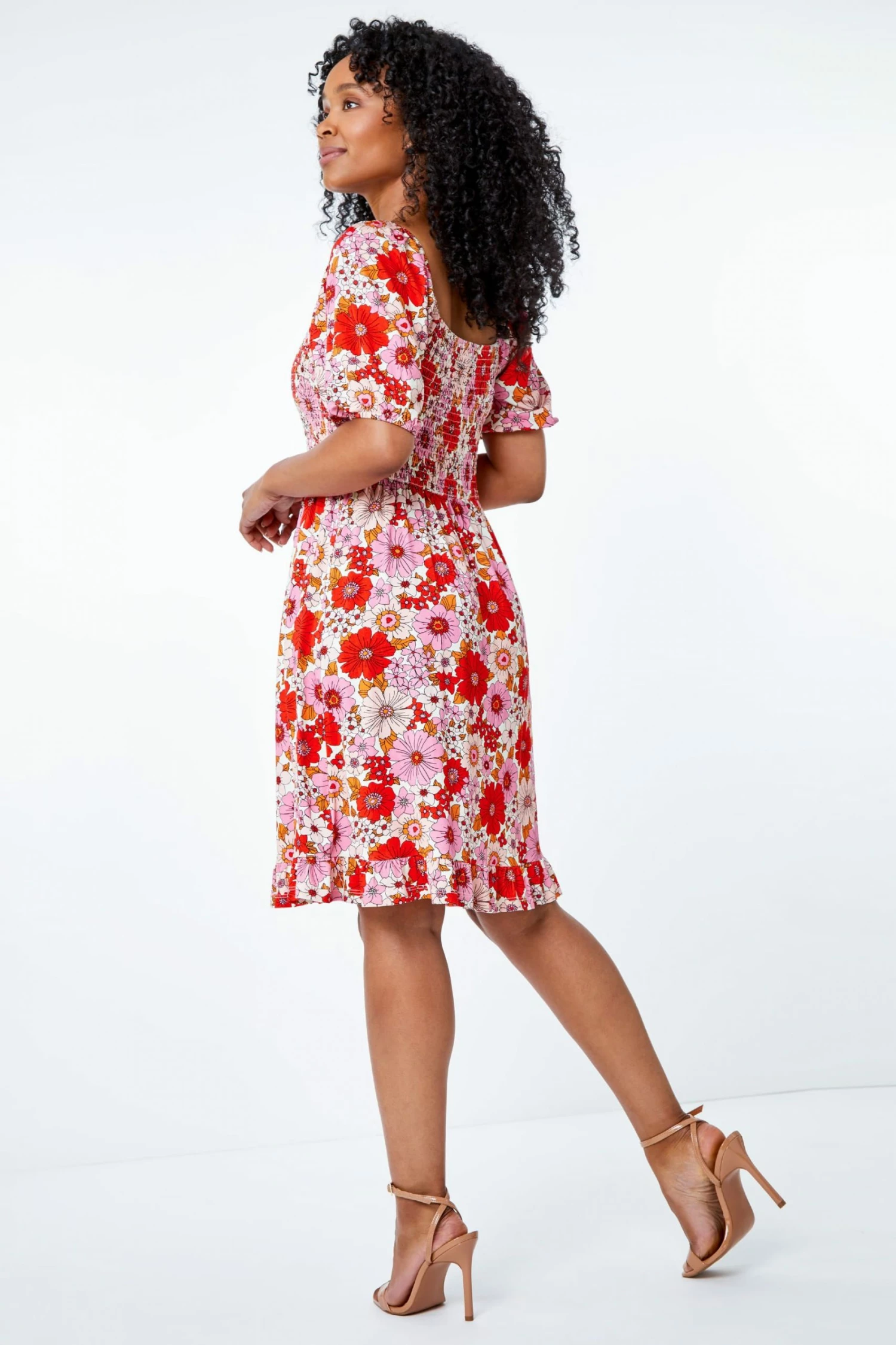 Roman Pink Petite Floral Shirred Tea Dress 4 Roman Pink Petite Floral Shirred Tea Dress - Image 2