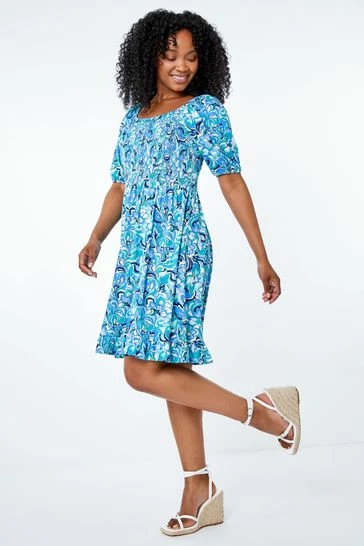 Roman Pink Petite Floral Shirred Tea Dress 9 Roman Pink Petite Floral Shirred Tea Dress - Image 7