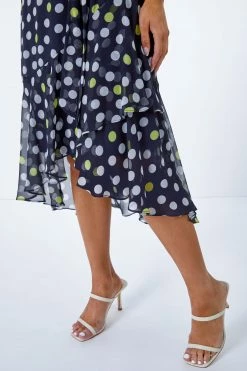 Roman Blue Petite Spot Print Frill Trim Dress 12 Roman Blue Petite Spot Print Frill Trim Dress -Roman Sales Shop unnamed file 5176