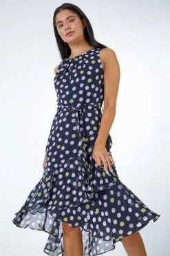 Roman Blue Petite Spot Print Frill Trim Dress 13 Roman Blue Petite Spot Print Frill Trim Dress -Roman Sales Shop unnamed file 5177