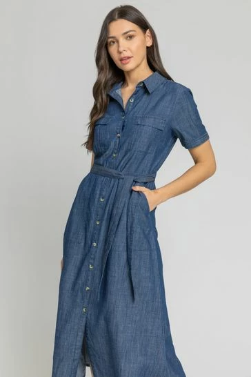 Roman Blue Denim Pocket Detail Shirt Dress 7 Roman Blue Denim Pocket Detail Shirt Dress - Image 5