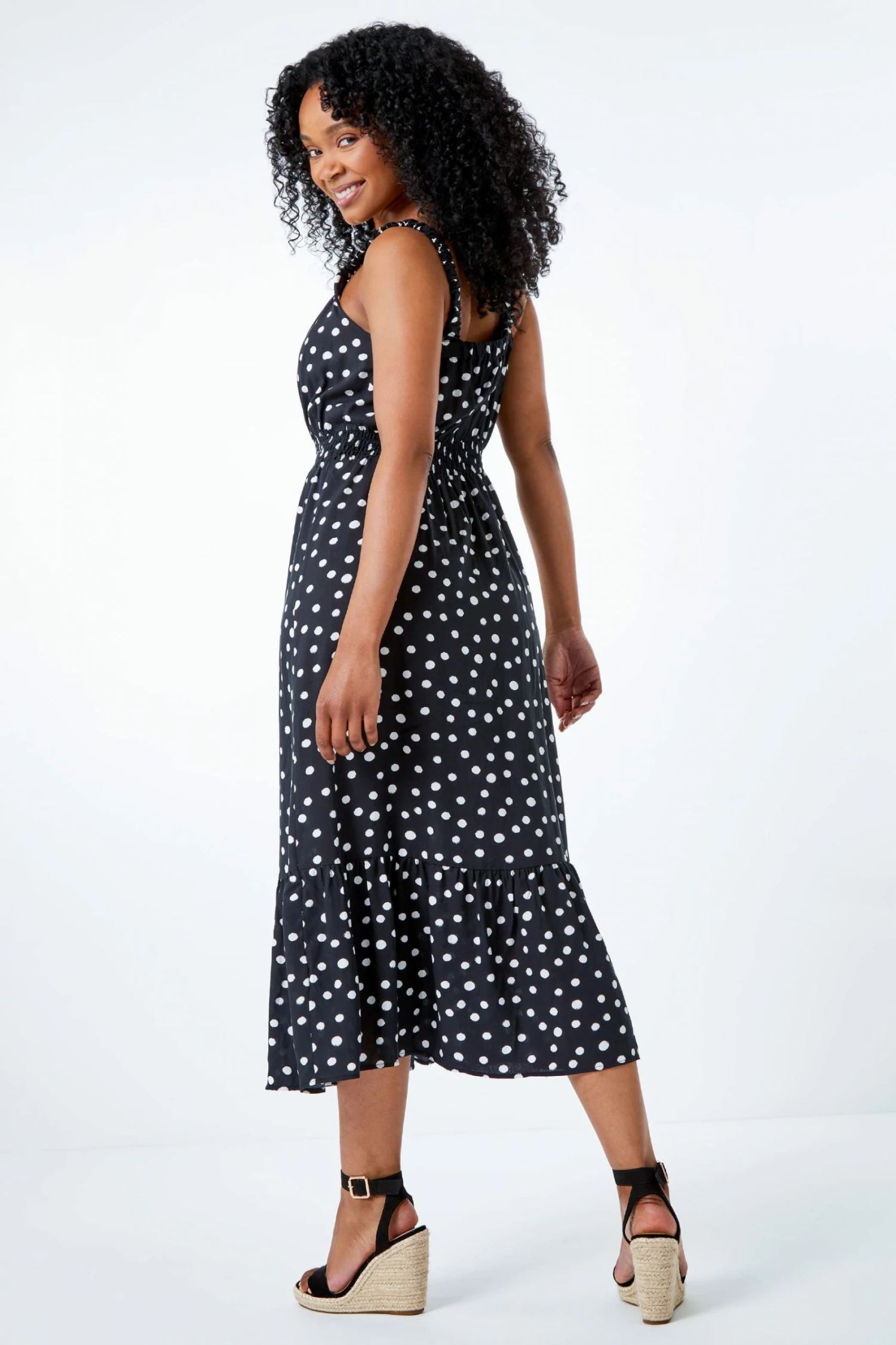 Roman Black Petite Polka Dot Tiered Midi Sundress 5 Roman Black Petite Polka Dot Tiered Midi Sundress - Image 3