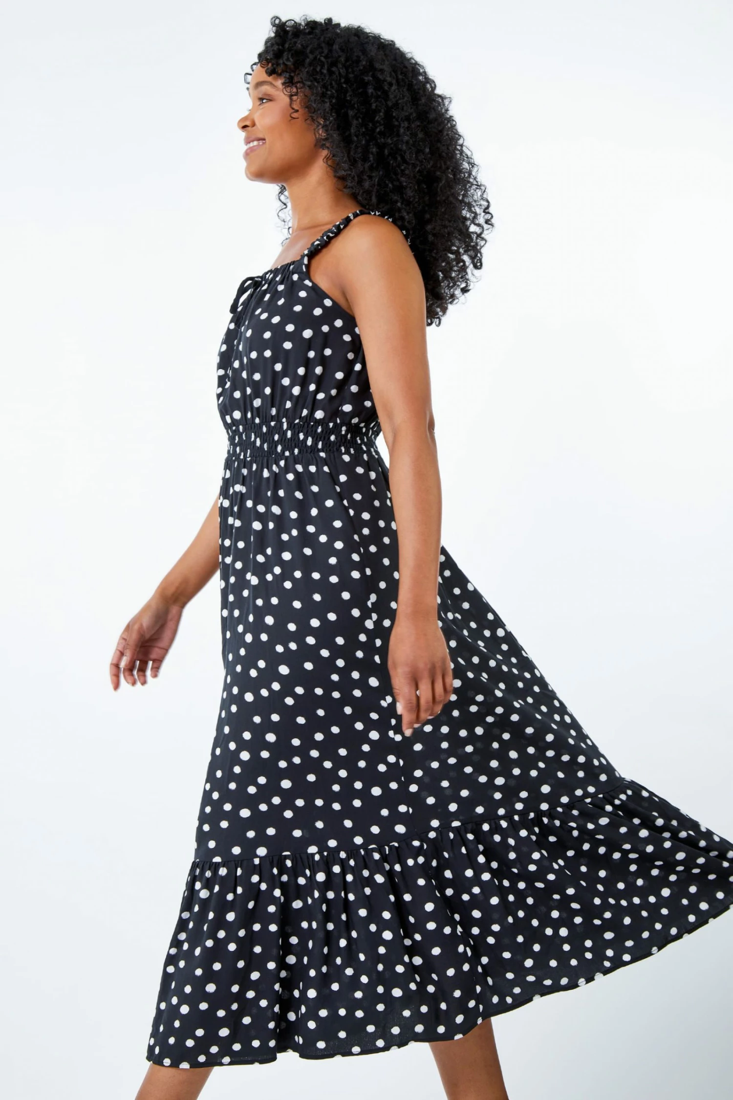 Roman Black Petite Polka Dot Tiered Midi Sundress 6 Roman Black Petite Polka Dot Tiered Midi Sundress - Image 4