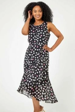 Roman Black Petite Spot Print Frill Trim Dress -Roman Sales Shop unnamed file 5188