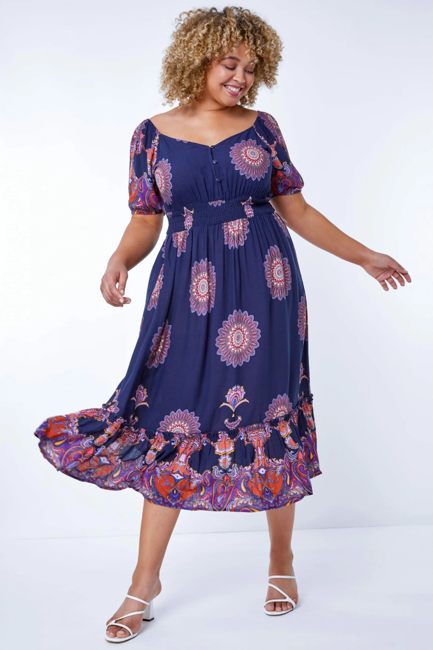 Roman Purple Multi Curve Boho Print Sweetheart Midi Dress 4 Roman Purple Multi Curve Boho Print Sweetheart Midi Dress - Image 2