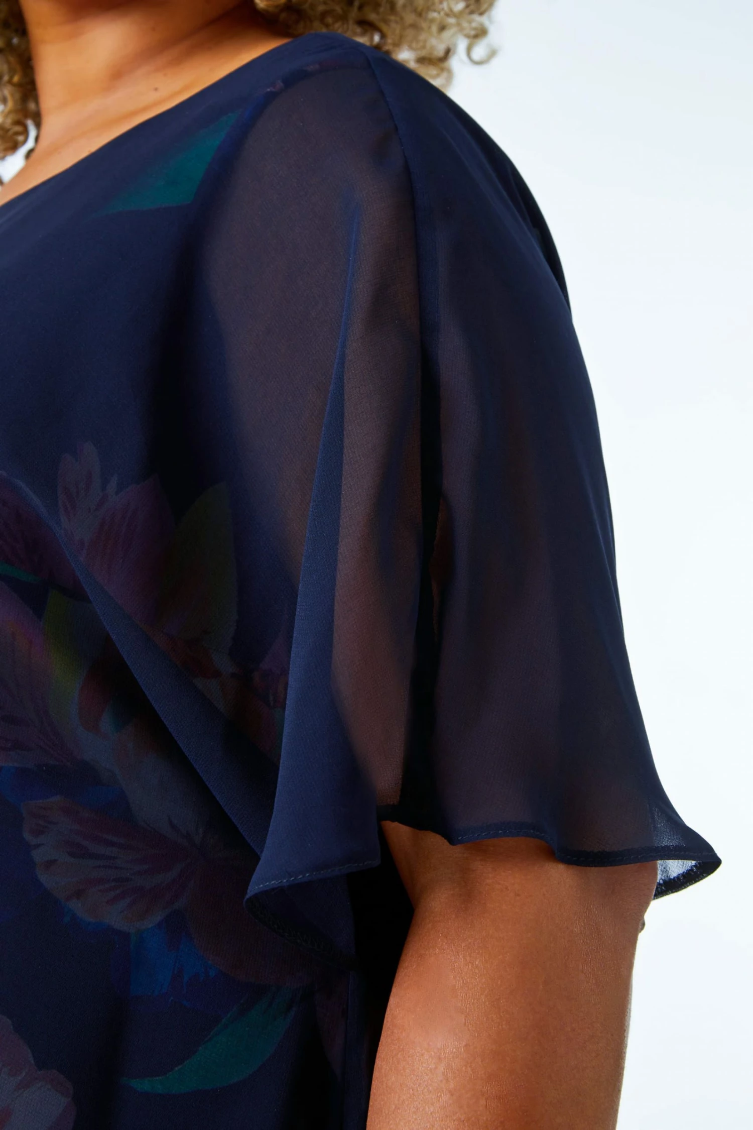 Roman Blue Curve Floral Print Chiffon Overlay Dress 7 Roman Blue Curve Floral Print Chiffon Overlay Dress - Image 5